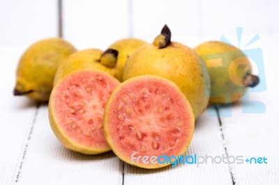 Fresh Guava Fruits On A White Background Stock Photo