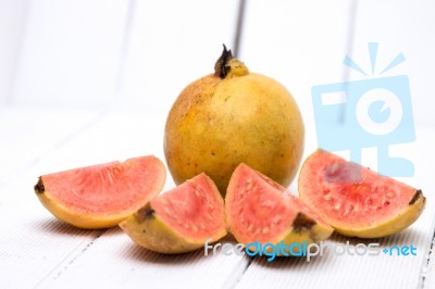 Fresh Guava Fruits On A White Background Stock Photo