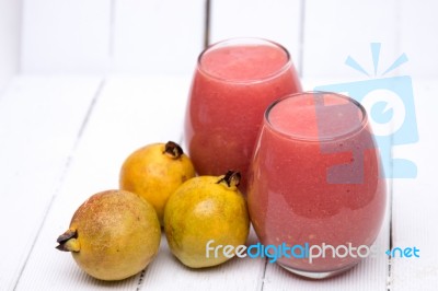 Fresh Guava Juice On A White Background Stock Photo