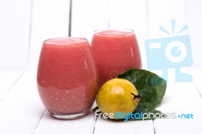 Fresh Guava Juice On A White Background Stock Photo