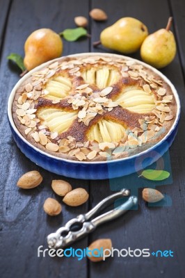 Fresh Homemade Pear Frangipane Tart Stock Photo