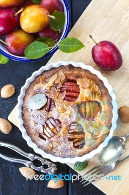 Fresh Homemade Plum Frangipane Tart Stock Photo