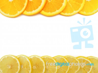 Fresh Orange And Lemon Slice On White Background Stock Photo