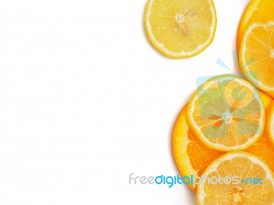 Fresh Orange And Lemon Slice On White Background Stock Photo