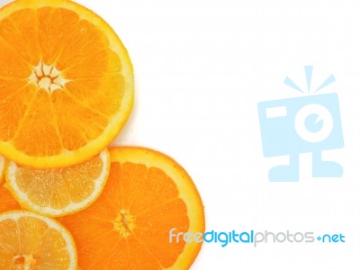 Fresh Orange And Lemon Slice On White Background Stock Photo