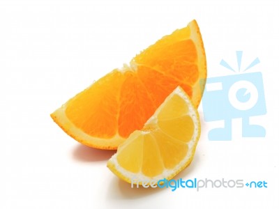 Fresh Orange And Lemon Slice On White Background Stock Photo