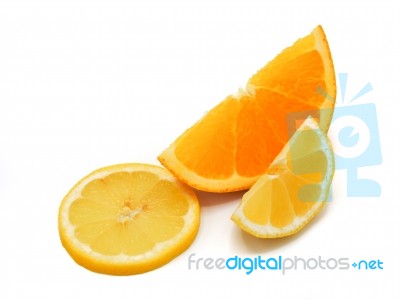 Fresh Orange And Lemon Slice On White Background Stock Photo