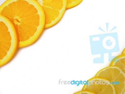 Fresh Orange And Lemon Slice On White Background Stock Photo