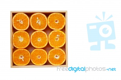 Fresh Orange Citrus Fruit In Wooden Box Stock Photo