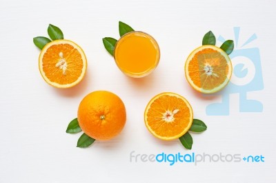 Fresh Orange Citrus Fruit With Leaves Isolated On White Stock Photo