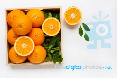 Fresh Orange Citrus Fruit With Leaves Isolated On White Backgrou… Stock Photo