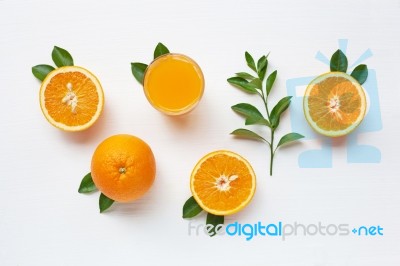 Fresh Orange Citrus Fruit With Leaves Isolated On White Backgrou… Stock Photo