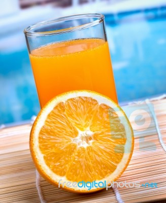 Fresh Orange Juice Represents Swimming Pool And Liquid Stock Photo