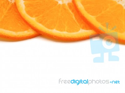 Fresh Orange Slice On White Background, With Copy Or Free Space Stock Photo