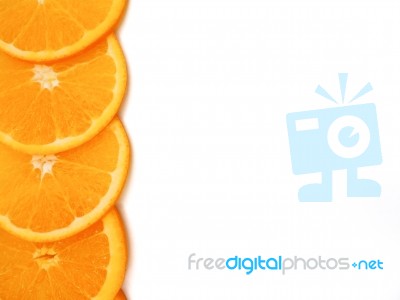 Fresh Orange Slice On White Background, With Copy Or Free Space Stock Photo