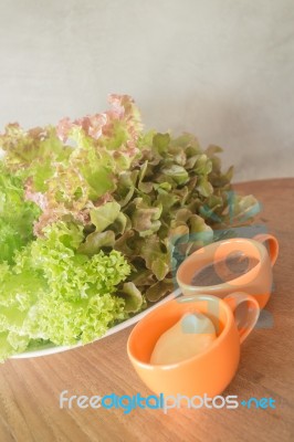 Fresh Organic Salad Meal With Dressing Stock Photo