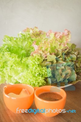 Fresh Organic Salad Meal With Dressing Stock Photo