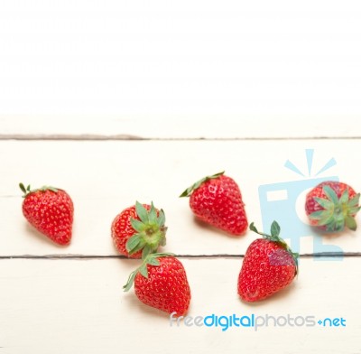 Fresh Organic Strawberry Over White Wood Stock Photo