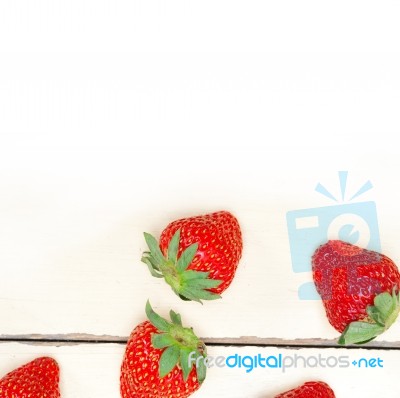 Fresh Organic Strawberry Over White Wood Stock Photo