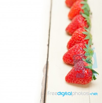 Fresh Organic Strawberry Over White Wood Stock Photo