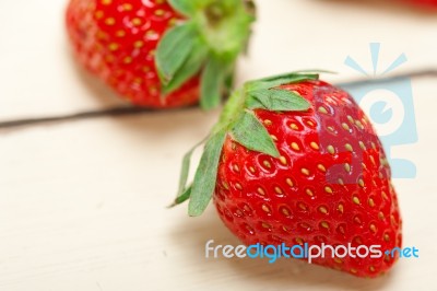 Fresh Organic Strawberry Over White Wood Stock Photo