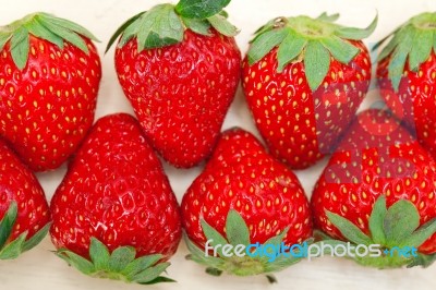 Fresh Organic Strawberry Over White Wood Stock Photo