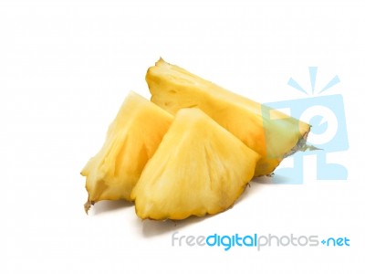 Fresh Pineapple Fruit With Slices On White Background Stock Photo