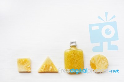 Fresh Pineapple Juice On White, Healthy Vitamin Drink Stock Photo