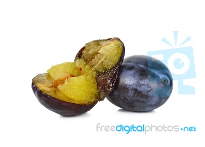 Fresh Plum Isolated On The White Background Stock Photo