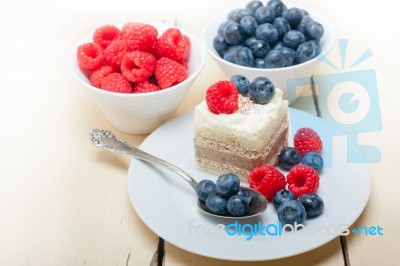 Fresh Raspberry And Blueberry Cake Stock Photo