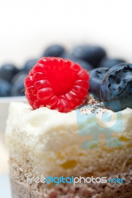 Fresh Raspberry And Blueberry Cake Stock Photo