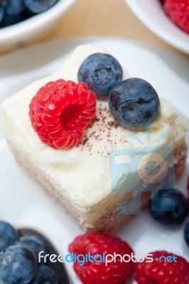 Fresh Raspberry And Blueberry Cake Stock Photo