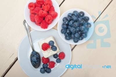 Fresh Raspberry And Blueberry Cake Stock Photo