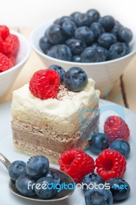 Fresh Raspberry And Blueberry Cake Stock Photo