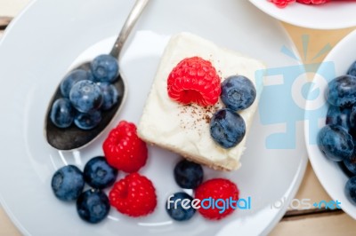 Fresh Raspberry And Blueberry Cake Stock Photo