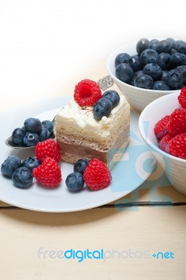 Fresh Raspberry And Blueberry Cake Stock Photo