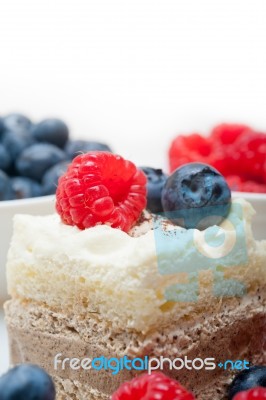 Fresh Raspberry And Blueberry Cake Stock Photo