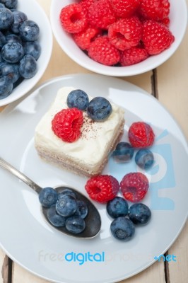 Fresh Raspberry And Blueberry Cake Stock Photo