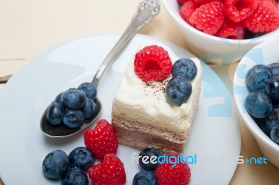 Fresh Raspberry And Blueberry Cake Stock Photo