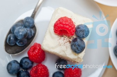 Fresh Raspberry And Blueberry Cake Stock Photo