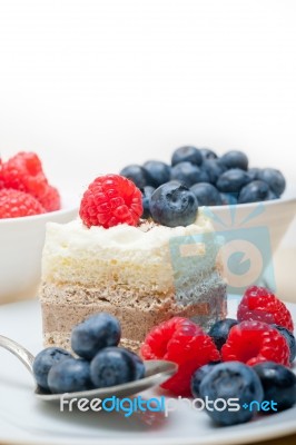 Fresh Raspberry And Blueberry Cake Stock Photo