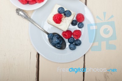 Fresh Raspberry And Blueberry Cake Stock Photo