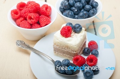 Fresh Raspberry And Blueberry Cake Stock Photo