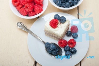 Fresh Raspberry And Blueberry Cake Stock Photo