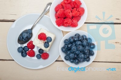 Fresh Raspberry And Blueberry Cake Stock Photo