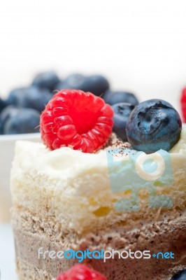 Fresh Raspberry And Blueberry Cake Stock Photo