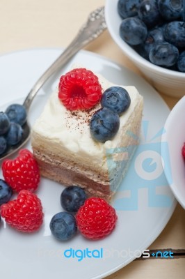 Fresh Raspberry And Blueberry Cake Stock Photo