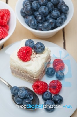 Fresh Raspberry And Blueberry Cake Stock Photo