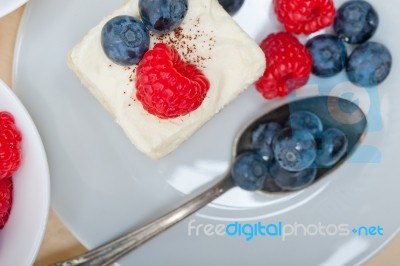 Fresh Raspberry And Blueberry Cake Stock Photo