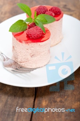 Fresh Raspberry Cake Mousse Dessert Stock Photo